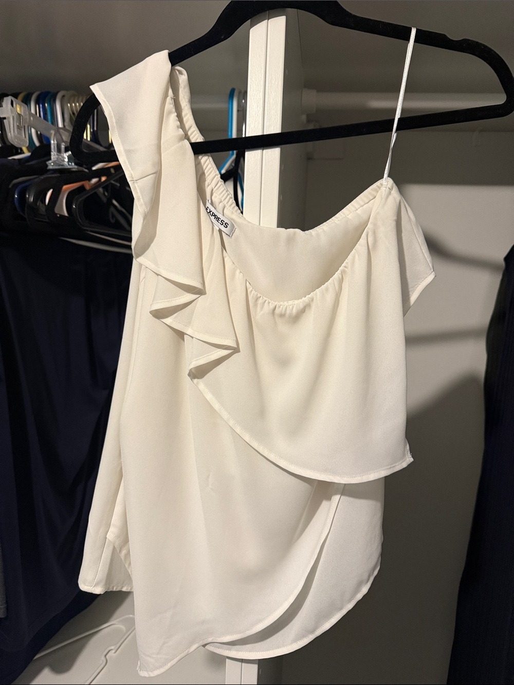 Express Cream One-Shoulder Ruffle Camisole